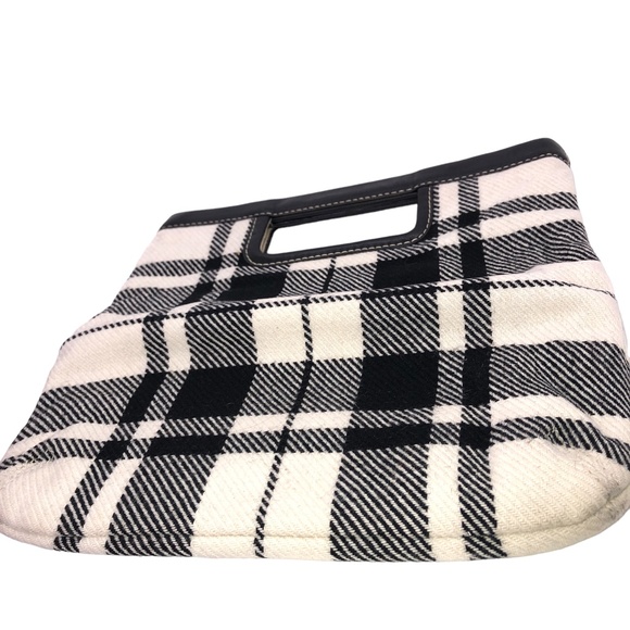 Banana Republic Black Plaid Clutch Leather Handle Bag - Picture 5 of 14